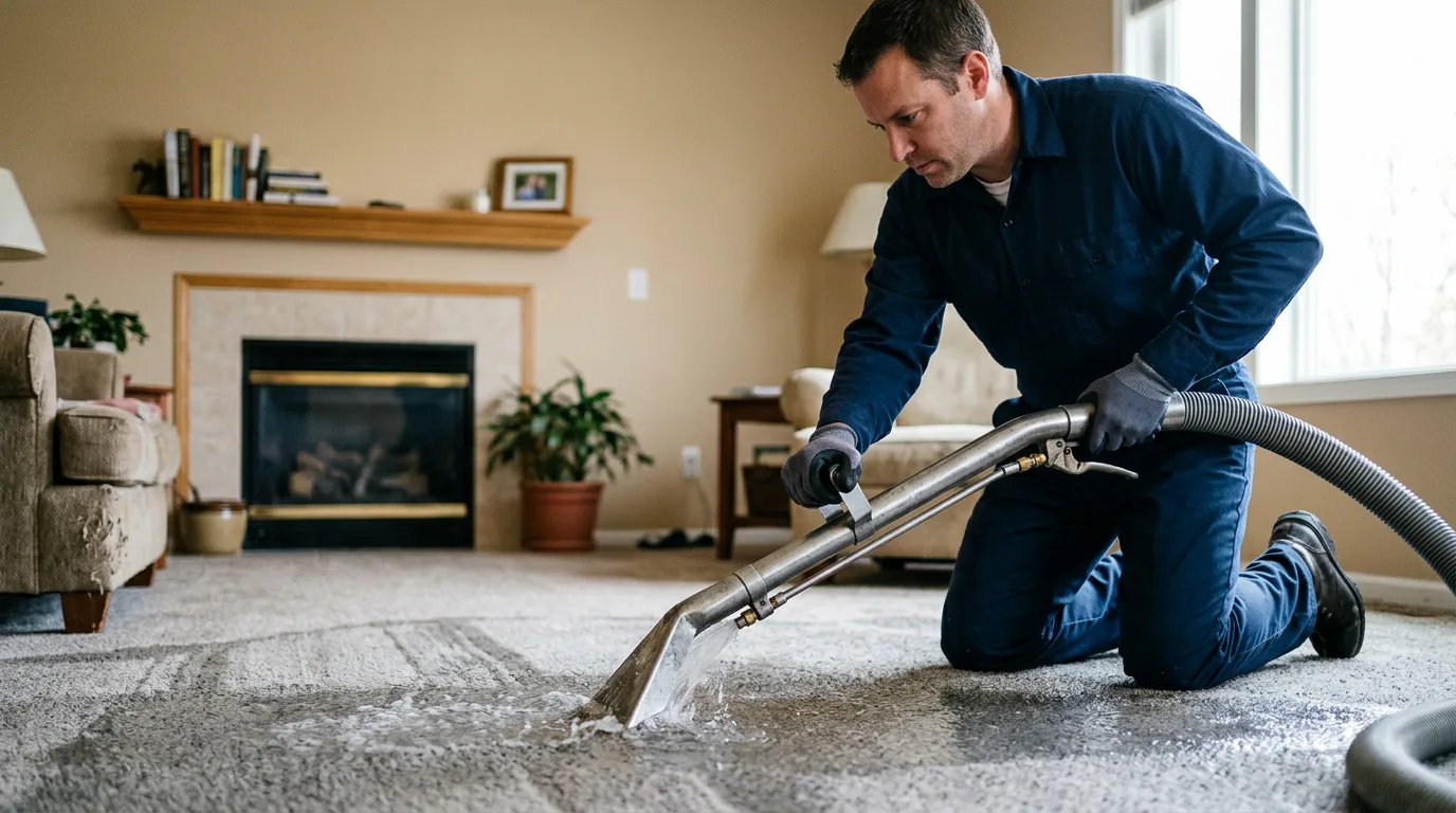 Water damage restoration technician working near Washington, IL